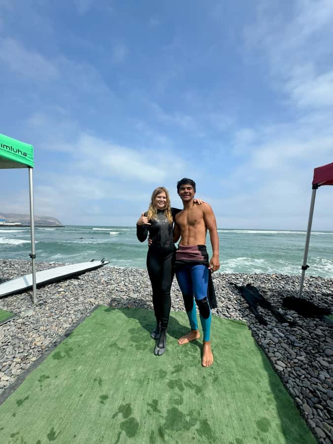 Lima: Surf Class with Equipment and Instructor - Getting fitted with a board and wetsuit