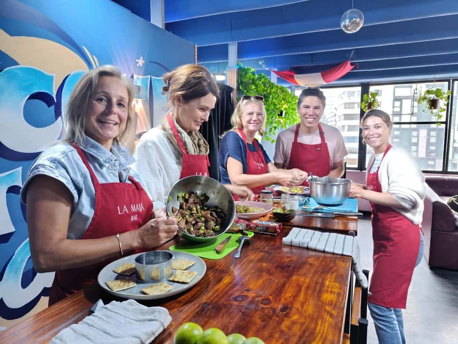 Miraflores: Amazing Peruvian Cooking Class Ceviche Seafood and Pisco Sour - Peru on screen, then on the table